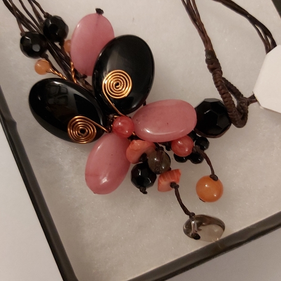 Natural Gemstone Necklace w/ Genuine Leather Chain - Picture 3 of 3